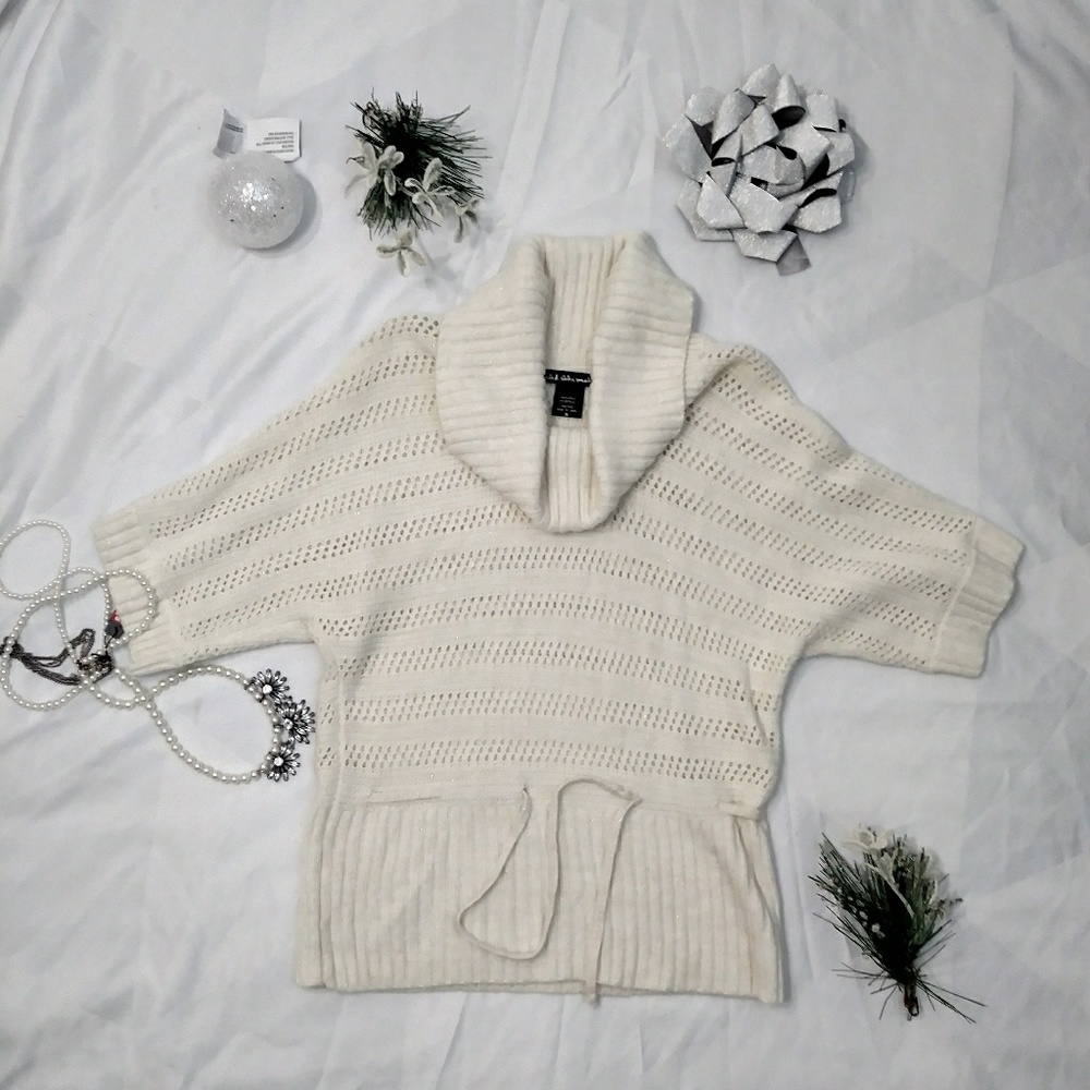 White/Gold Flakes Cowl Neck Sweater sz S